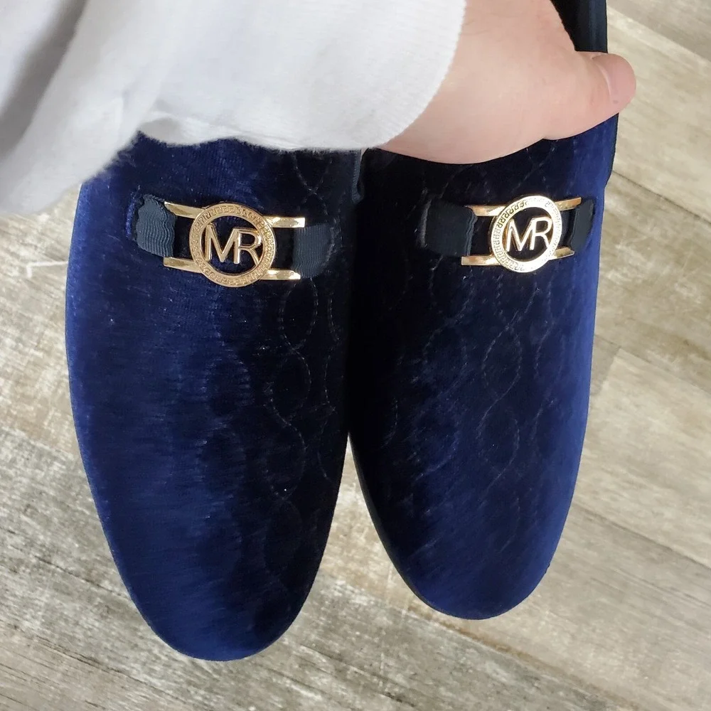 Mario Rossi Blue Medallion Quilted Velour Loafers Mens Sz 8 Slip On Bit
